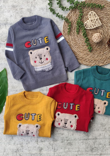 خرید بلوز بافت پسرانه طرح خرس شالگردن