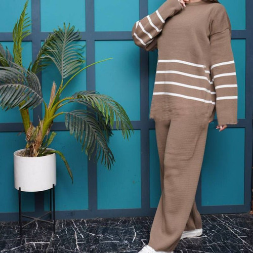 خرید ست بافت ابریشمی دالتون زنانه و دخترانه رنگ شکلاتی فری سایز