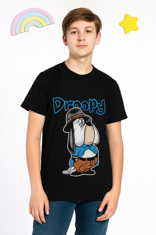 خرید تیشرت تک مشکی پسرانه طرح سگ پولدار سایز ۵۵