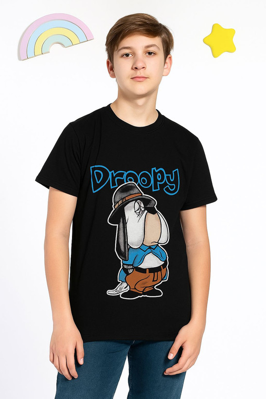 خرید تیشرت تک مشکی پسرانه طرح سگ پولدار سایز ۵۵