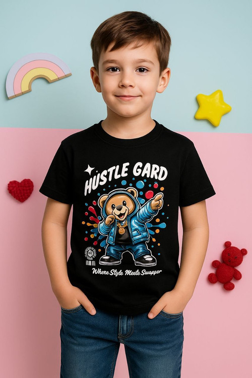 خرید تیشرت تک مشکی پسرانه ⚜طرح چاپ تدیDTF پسرانه ارزان قیمت سایز 50