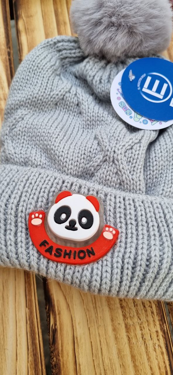 خرید کلاه پوم چراغداربچه گانه طرح پاندا طوسی