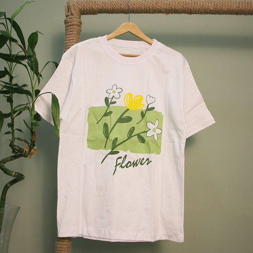 خرید تیشرت تک دخترانه سفید طرح چاپ گل